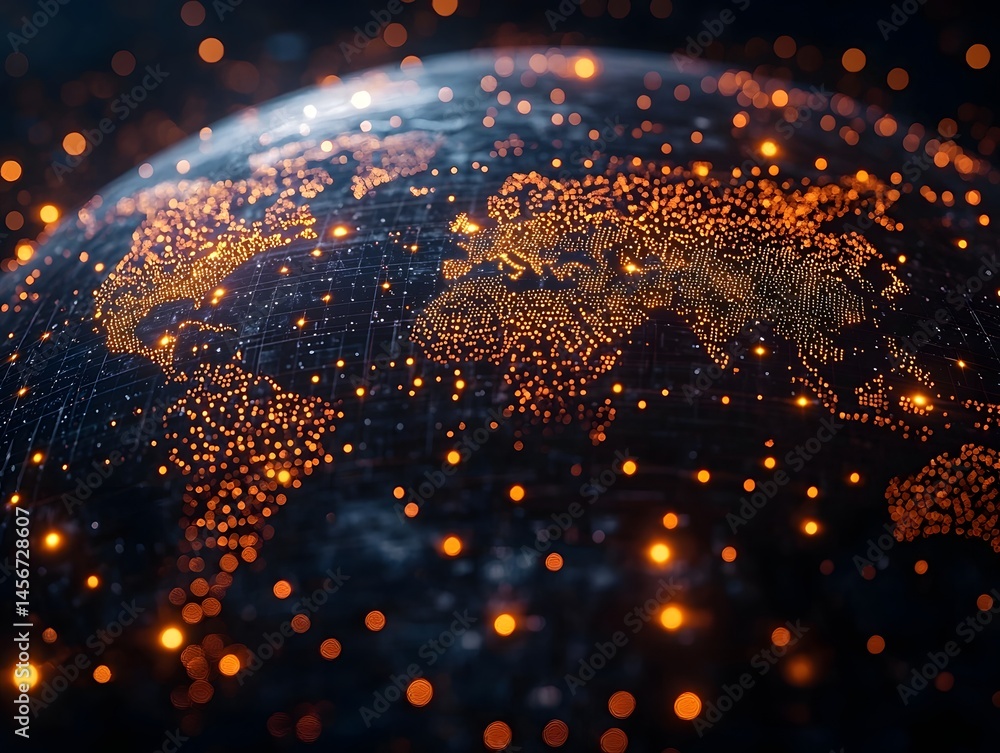 Poster digital globe with glowing points of innovation representing global on a futuristic business map