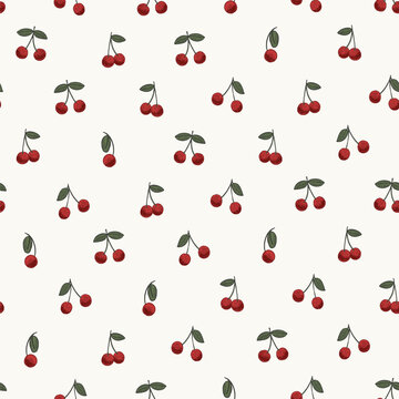 Cherry doodle vector seamless pattern