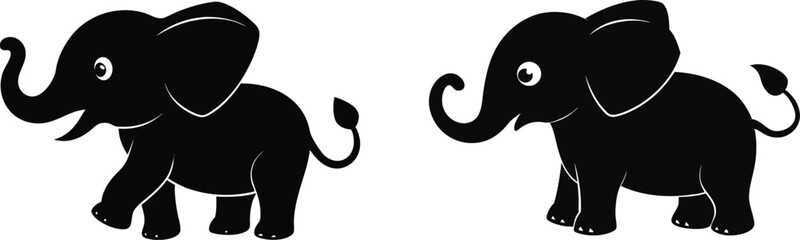 silhouette of elephants baby icon set, set of elephants silhouettes, set of elephants, elephants silhouettes vector, elephant cartoon illustration on white background.