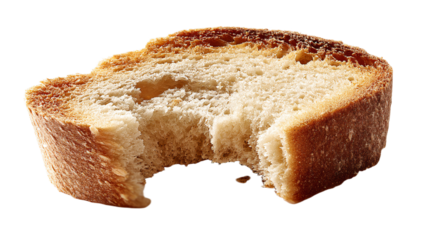 a half eaten piece of bread on a white surface