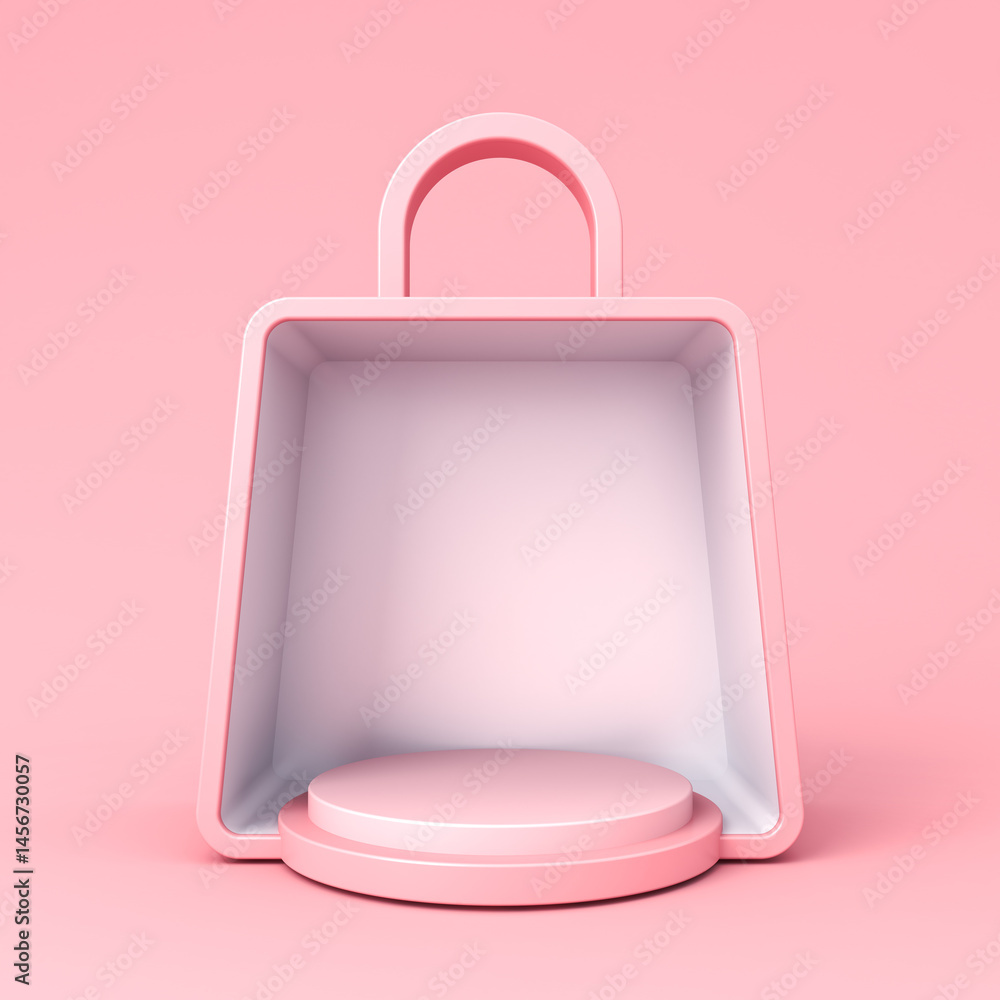 Aufkleber sweet exhibition booth blank shopping bag product display showcase mock up with podium pedestal stan