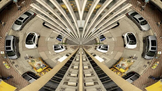  timelapse of traffic in hong kong made into abstract tiny planet pattern