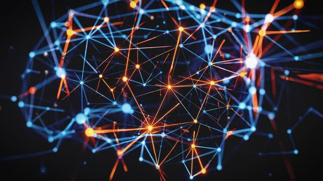 Visualization of a neural network in vibrant orange and blue lines, symbolizing artificial intelligence, machine learning, and interconnected digital systems. - Powered by Adobe