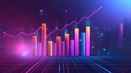 Abstract graph depicting progress in a city background