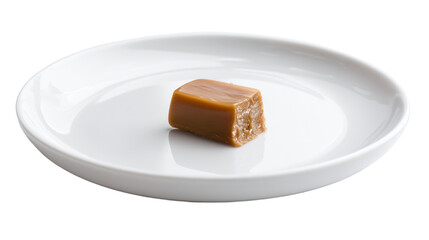 a piece of caramel on a white plate