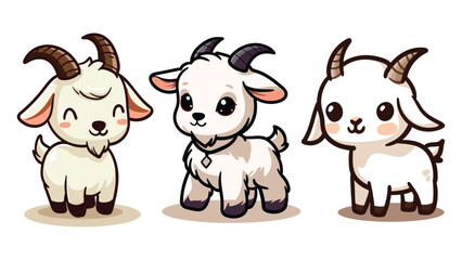 Fototapeta premium set of cute cartoon goats sheep with big eyes and happy faces, perfect for kids designs, books, and animal themed content, Islamic Eid al-Adha poster social media.