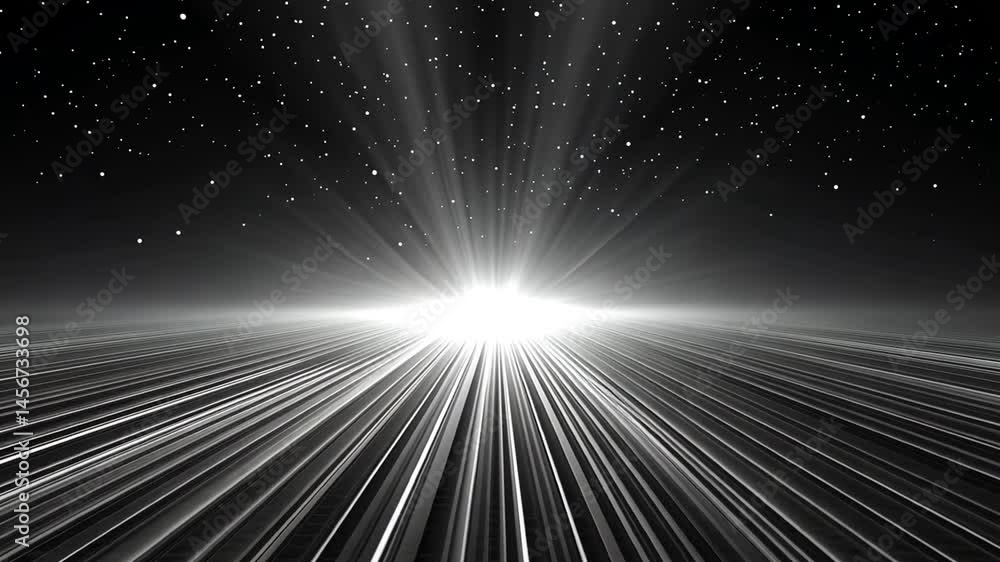 Poster abstract background with illuminated lines and stars, glowing horizon visualization