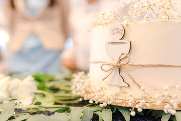 Large Communion Cake Served at First Holy Communion Celebration