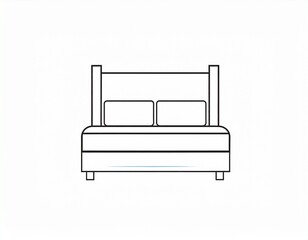 Bed sketch featuring two pillows, a headboard, and a simple, minimalist design on white