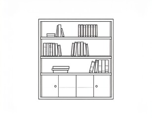 Bookshelf outlines with books on shelves and doors below, simple and clean