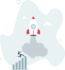 Boost rocket to business growing fast, investment growth, start or launch new business, innovation to boost success, rising up and improvement concept, character life .
