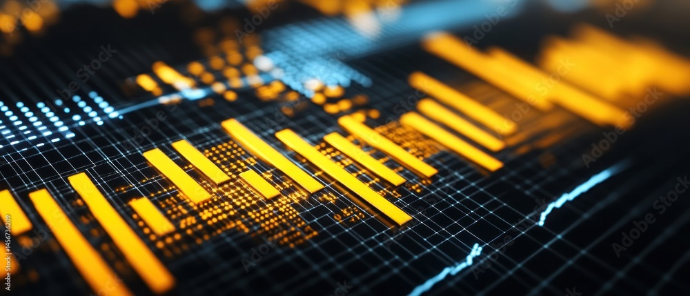 Poster glowing data display with charts