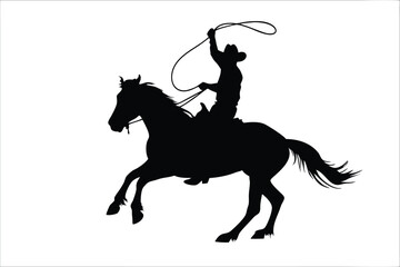 A running horse with cowboy silhouette vector, horse with cowboy black vector