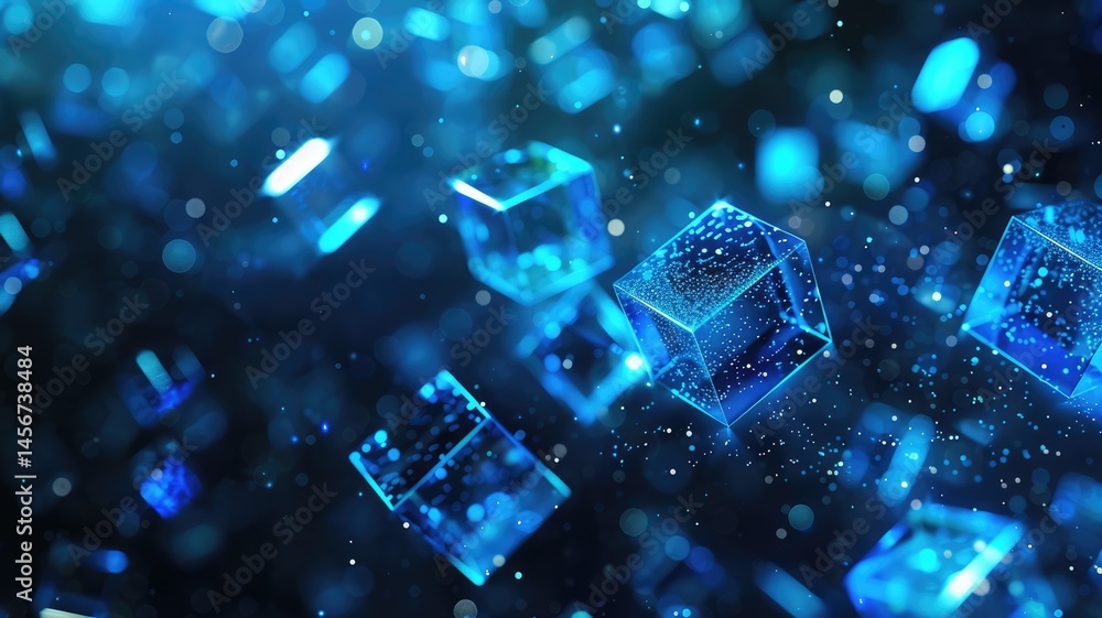Poster explore a captivating abstract technology background featuring dimensional cubes in glowing blue ton