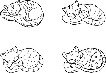 vector illustration of a cat, cat and dog, cat  symbol set, sleeping cat lineart icon set on white background.