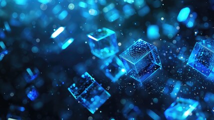 Explore a captivating abstract technology background featuring dimensional cubes in glowing blue tones, creating a vibrant and modern visual experience. Perfect for design projects.