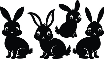 set of rabbits silhouettes, vector set of rabbits, set of rabbits.
