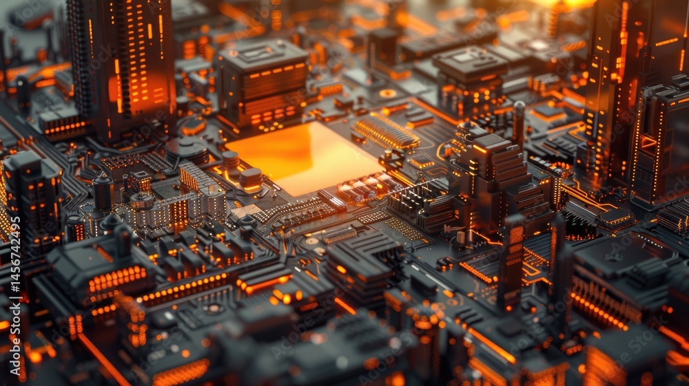 Poster discover a stunning abstract background showcasing a futuristic computer network with vibrant orange