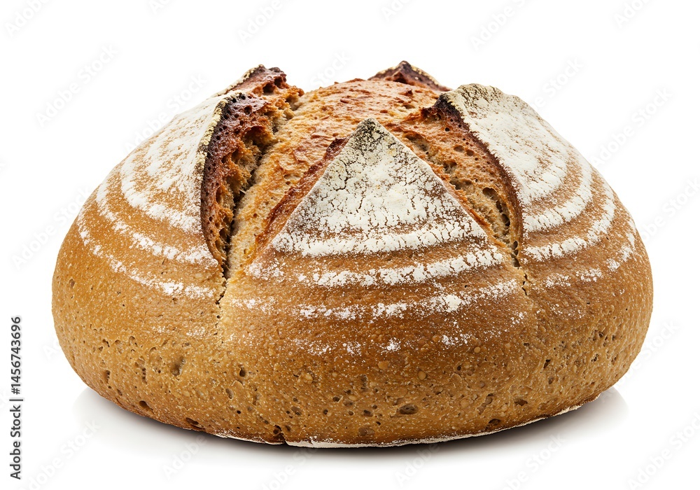 Aufkleber a loaf of sourdough bread with a dusted top and patterned crust on a white background surface isolat