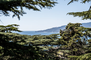 panoramic natural landscape on a sunny spring day in the mountains near the sea