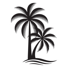 Palm Tree Silhouette Vector, Tropical Clipart, Black Palm Tree on the Beach Icon and Illustration
