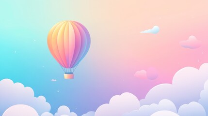 Obraz premium Dreamy pastel hot air balloon floating in magical cotton candy sky background with place for text