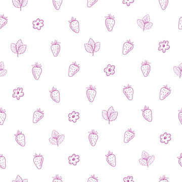 Strawberry doodle vector seamless pattern with graphic ornament background
