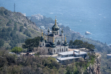 panoramic natural landscape on a sunny spring day in the mountains near the sea