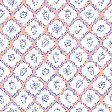 Strawberry doodle vector seamless pattern with graphic ornament background