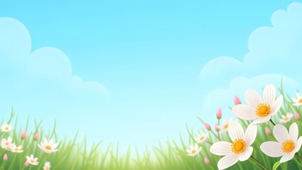 Beautiful Daisy Flowers Blooming in a Sunny Meadow Under Clear Blue Sky