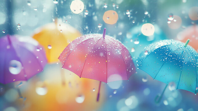 雨の中のカラフルな傘　generative ai