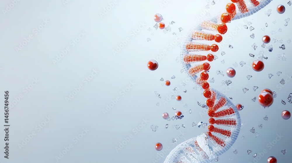 Poster 3d rendering of a dna helix with vibrant red elements representing genetic material.