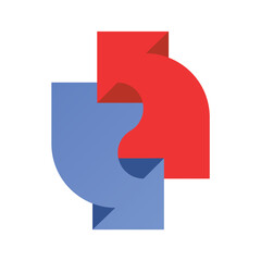 Two arrows circle. Arrow icon. Symbol or emblem in flat style. Exchange data symbol icon. vector illustration
