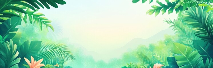 Obraz premium A serene view of a lush tropical landscape filled with vibrant greenery and plants. The soft background creates a peaceful atmosphere, perfect for nature lovers.