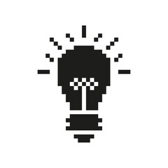 Obraz premium Light Bulb Pixel Art Icon. Innovation, Creativity, And New Ideas Symbol. Brightness And Inspiration Representation. Isolated Vector Illustration