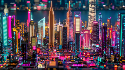 Obraz premium Vibrant Neon Cityscape At Night