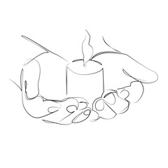One continuous single drawing line art flat doodle flame, candle, religion, burning, spirituality, hand. Isolated image hand draw contour on a white background, hand drawn, not AI