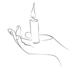 One continuous single drawing line art flat doodle flame, candle, candlelight, palm, spirituality, burning, light, hand. Isolated image hand draw contour on a white background, hand drawn, not AI