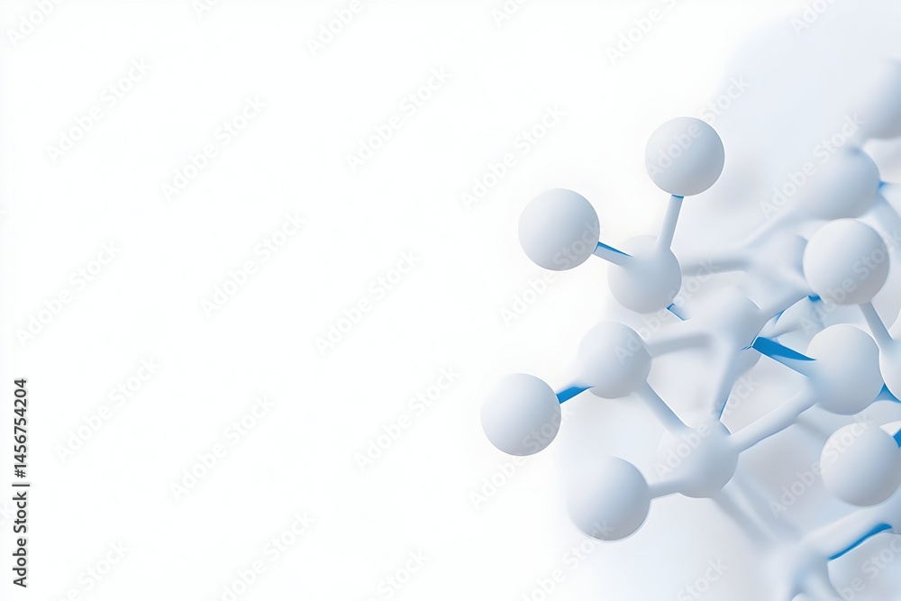 Poster abstract 3d rendering of interconnected spheres and thin links, resembling a molecular structure. wh