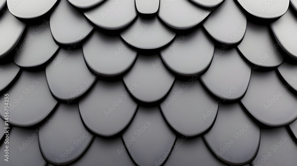 Poster abstract grayscale pattern of overlapping, curved, scale-like shapes. creates a textured, almost rep