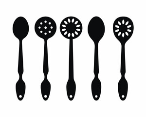 set of Spoon vector silhouette illustration isolated on white background