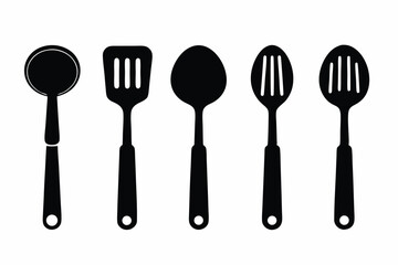 set of Spoon icon vector silhouette illustration isolated on white background