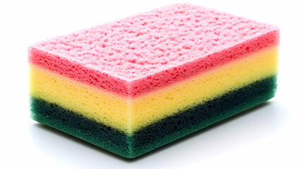 Sponge Cleaning Multicolor, Pink Yellow Green porous sponge for washing and cleaning on a white background in close-up