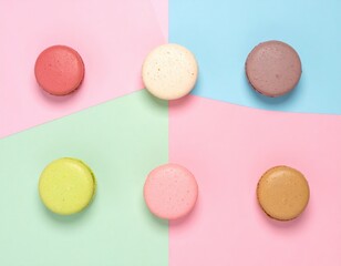 Fototapeta premium Colorful Macarons On Pastel Backgrounds