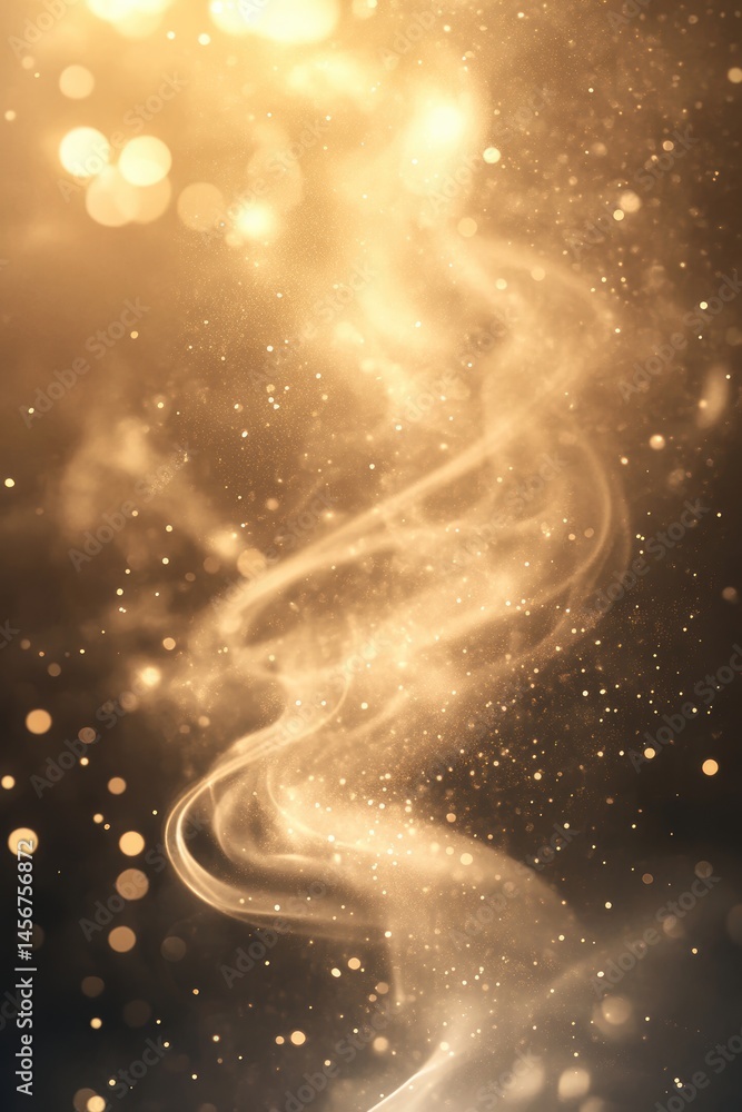 Poster golden ethereal glow with bokeh and swirling light patterns for magical and festive backgrounds