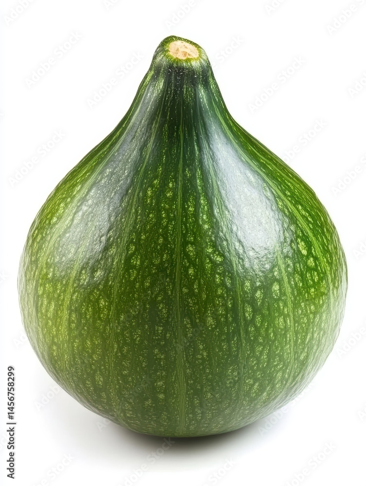 Poster studio shot of a green kabocha squash on white background showcasing its unique shape and texture fo