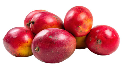 Fototapeta premium a pile of red and yellow mangoes on a white surface