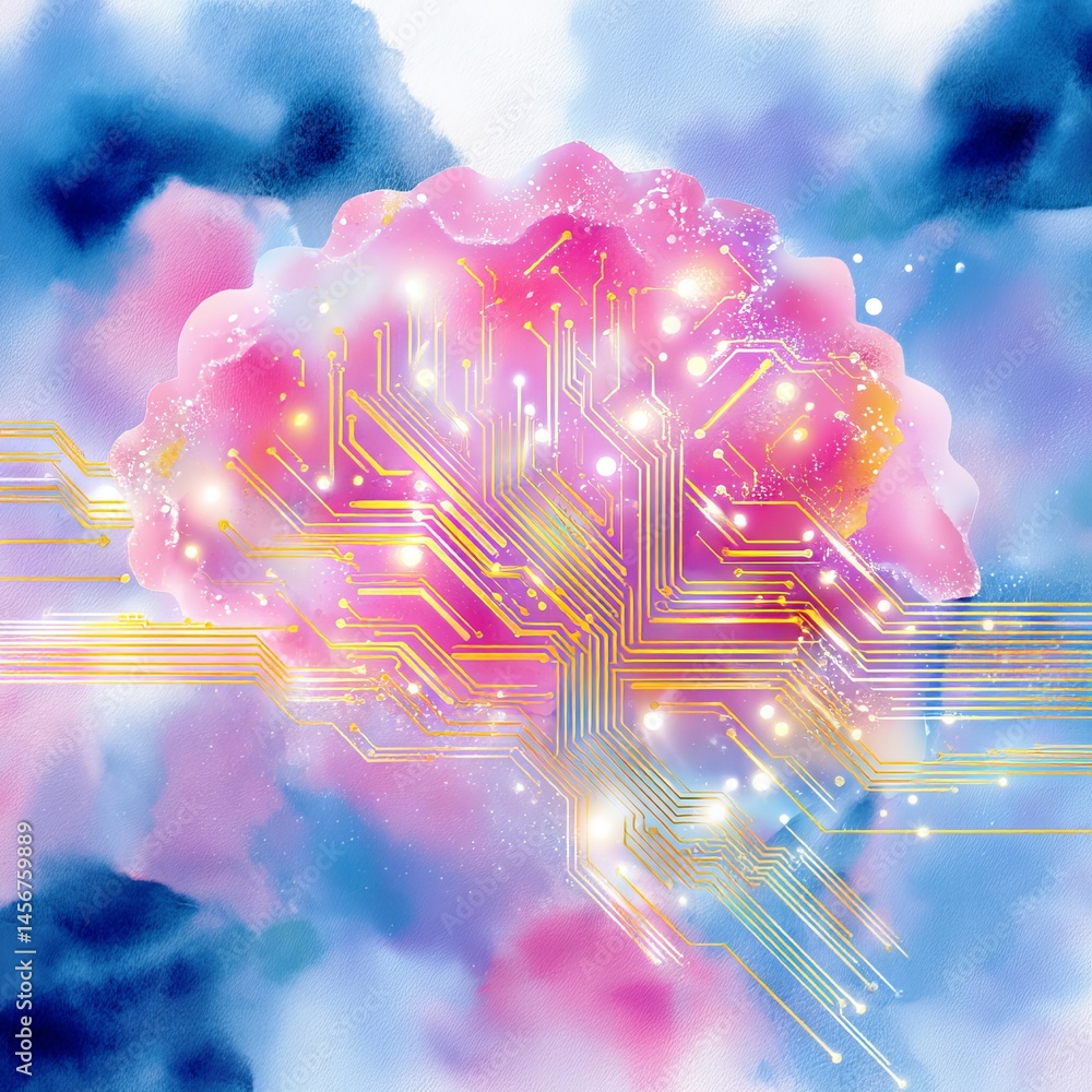 Poster abstract visualization of an ai brain powering data insights digital realm art futuristic high persp
