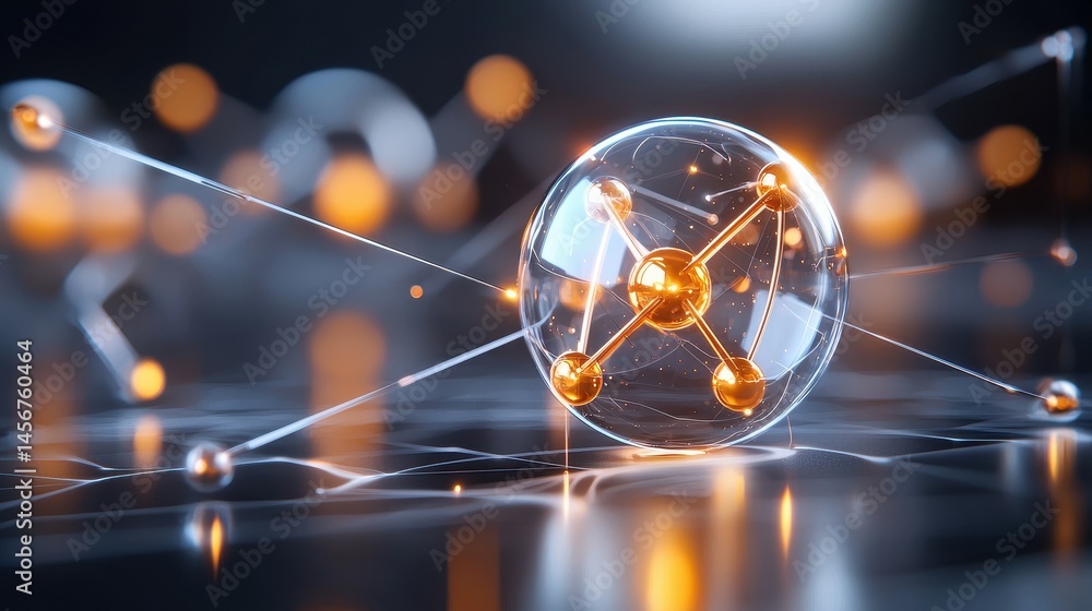 Aufkleber a detailed depiction of a molecular structure with glowing elements in a futuristic setting.
