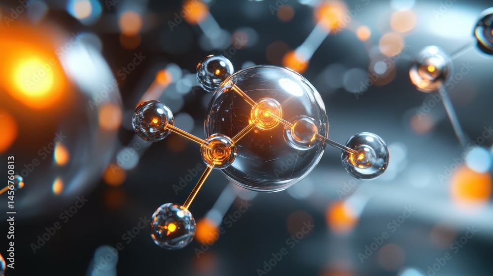 Poster 3d rendering of a glowing molecular structure with a futuristic feel.